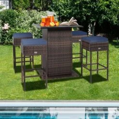 Tangkula Tangkula 5PCS Patio Bar Set Rattan Bar Furniture Set W/ Table & 4 Cushioned Stools Navy 12 Tangkula Tangkula 5PCS Patio Bar Set Rattan Bar Furniture Set W/ Table & 4 Cushioned Stools Navy -Tangkula Shop GUEST 6fbd8782 f2f1 42c0 9553 3288e8511607