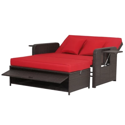 Tangkula Rattan Loveseat Set Daybed Lounge Storage Ottoman Side Tables Adjust Red Patio 4 Tangkula Rattan Loveseat Set Daybed Lounge Storage Ottoman Side Tables Adjust Red Patio - Image 4