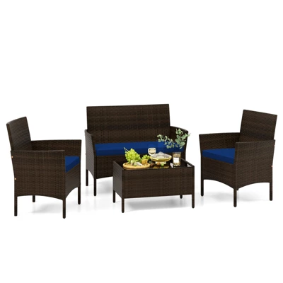 Tangkula 4 Piece Patio Rattan Conversation Set with Tempered Glass Table 13 Tangkula 4 Piece Patio Rattan Conversation Set with Tempered Glass Table - Image 13