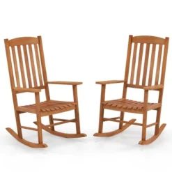 Tangkula 2-Piece Eucalyptus Wood Patio Rocking Chair Set - 400 lbs Capacity