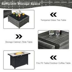 Tangkula 9 PCS Patio Rattan Furniture Set Fire Pit Table Storage Black W/ Cover -Tangkula Shop GUEST 7023a407 d095 4329 8493 27feaa8d1bd4