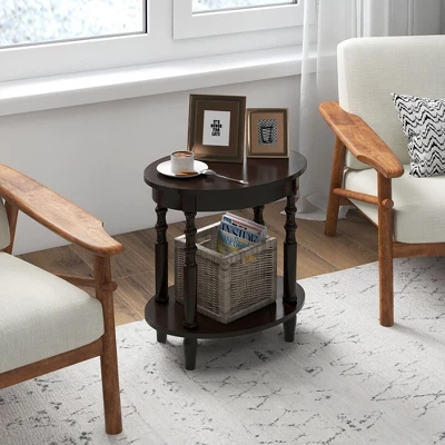 Tangkula 2-Tier End Table Oval Compact Sofa Side Nightstand W/ Storage Shelf 1 Tangkula 2-Tier End Table Oval Compact Sofa Side Nightstand W/ Storage Shelf