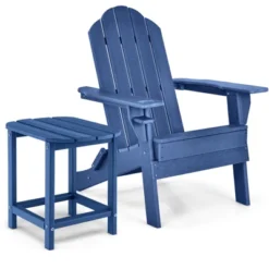 Tangkula Folding Adirondack Chair Set with Side Table and Cup Holder - Navy HDPE -Tangkula Shop GUEST 703b3671 7f31 40c7 b9b5 01a4811c1647