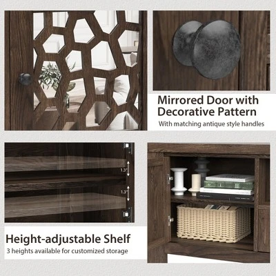 Tangkula 55" Retro TV Stand Media Entertainment Center W/ Mirror Doors & Drawer Brown 7 Tangkula 55" Retro TV Stand Media Entertainment Center W/ Mirror Doors & Drawer Brown - Image 7