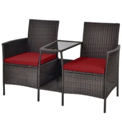 Tangkula Patio Loveseat 2 Person Cushioned Seats With Center Table Outdoor Rattan Furniture Set Turquoise/ Red -Tangkula Shop GUEST 70820560 b4e5 4f6f beb5 d9159157cd66