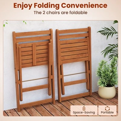 Tangkula 3-Piece Outdoor Wood Bistro Set with Folding Chairs and Dining Table 6 Tangkula 3-Piece Outdoor Wood Bistro Set with Folding Chairs and Dining Table - Image 6