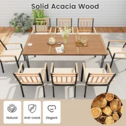 Tangkula 9 PCS Patio Dining Set W/ Rectangular Acacia Wood Dining Table 8 Cushioned Chairs -Tangkula Shop GUEST 70a14025 a16d 40b6 ba28 4c6f39847384