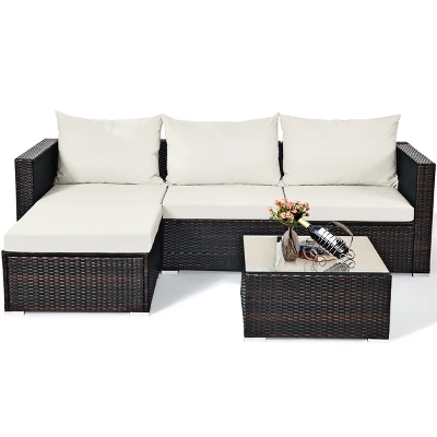 Tangkula 5-Piece Patio Rattan Conversation Set Ourdoor Sectional Cushioned Sofa With Table 4 Tangkula 5-Piece Patio Rattan Conversation Set Ourdoor Sectional Cushioned Sofa With Table - Image 4