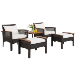 Tangkula 5-Piece Outdoor Rattan Conversation Set with 2-Tier Side Table -Tangkula Shop GUEST 70ad438a 22db 442d 9528 244513b2365b