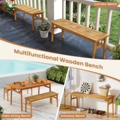 Tangkula 2 PCS Acacia Wood Outdoor Bench 48" Long Backless Wooden Picnic Bench W/ Slatted Seat 15 Tangkula 2 PCS Acacia Wood Outdoor Bench 48" Long Backless Wooden Picnic Bench W/ Slatted Seat -Tangkula Shop GUEST 70af6495 b116 4756 8848 dc23f980161f