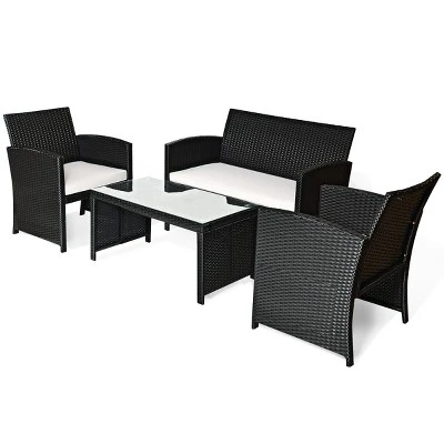 Tangkula 4 Piece Outdoor Patio Rattan Furniture Set Black Wicker Cushioned Seat For Garden, Porch, Lawn 8 Tangkula 4 Piece Outdoor Patio Rattan Furniture Set Black Wicker Cushioned Seat For Garden, Porch, Lawn - Image 8