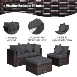 Tangkula 4PCS Rattan Patio Conversation Furniture Set Yard Outdoor W/ Grey Cushion -Tangkula Shop GUEST 70e082b4 a9bd 4398 94d0 9edf56ccd618