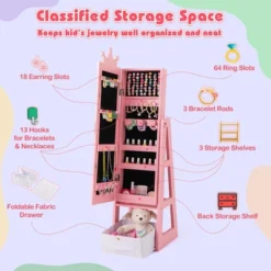 Tangkula Kids Jewelry Cabinet W/ Full-Length Mirror Foldable Drawer Anti-toppling System -Tangkula Shop GUEST 70ffd3f6 e60d 427b 9b16 f69d0b655d97