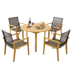 Tangkula 5 PCS Patio Dining Set Round Acacia Wood Table 4 Wicker Armchairs Outdoor Garden 19 Tangkula 5 PCS Patio Dining Set Round Acacia Wood Table 4 Wicker Armchairs Outdoor Garden -Tangkula Shop GUEST 7113b2fa 81ba 4bf6 a579 c9197d3f039b