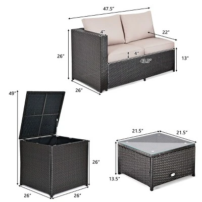 Tangkula 4 PCS Patio Rattan Furniture Set Wicker Conversation Set W/Storage Box 1 Tangkula 4 PCS Patio Rattan Furniture Set Wicker Conversation Set W/Storage Box