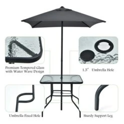 Tangkula 6-Piece Patio Dining Set with Umbrella, Folding Chairs, and Glass Table -Tangkula Shop GUEST 71375e62 e515 4486 b0e5 c67c84f25cff