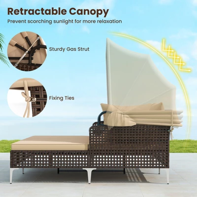 Tangkula Outdoor Daybed with Retractable Canopy & Cushioned Double Lounger 4 Tangkula Outdoor Daybed with Retractable Canopy & Cushioned Double Lounger - Image 4
