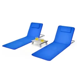 Tangkula 3PCS Folding Beach Mat Set Adjustable Beach Lounge Chair & Side Table Set -Tangkula Shop GUEST 71448949 5f17 44a4 8bda b8c6d37dec91