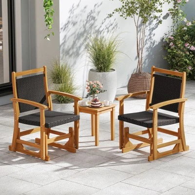 Tangkula 2-Piece Patio Rattan Glider Chair Set with Acacia Wood Frame 3 Tangkula 2-Piece Patio Rattan Glider Chair Set with Acacia Wood Frame - Image 3