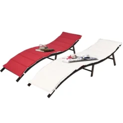 Tangkula 2PCS Outdoor Patio Rattan Wicker Lounge Chair Chaise Folding W/ Reversible Cushions Red & White 12 Tangkula 2PCS Outdoor Patio Rattan Wicker Lounge Chair Chaise Folding W/ Reversible Cushions Red & White -Tangkula Shop GUEST 7175411e 4817 46a2 ba5a d2674661c6a7
