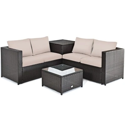 Tangkula 4 PCS Patio Rattan Furniture Set Wicker Conversation Set W/Storage Box 5 Tangkula 4 PCS Patio Rattan Furniture Set Wicker Conversation Set W/Storage Box - Image 5
