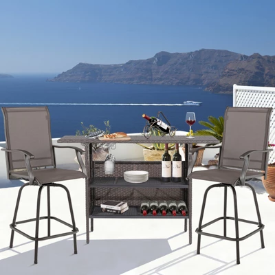 Tangkula Outdoor Garden Patio Rattan Wicker Dining Table Bar Table Shelves Furniture 3 Tangkula Outdoor Garden Patio Rattan Wicker Dining Table Bar Table Shelves Furniture - Image 3