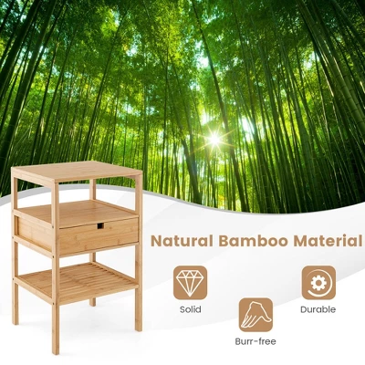 Tangkula Bamboo Nightstands Set Of 2 W/ Pull-out Drawer And Storage Shelf Wood Natural 5 Tangkula Bamboo Nightstands Set Of 2 W/ Pull-out Drawer And Storage Shelf Wood Natural - Image 5