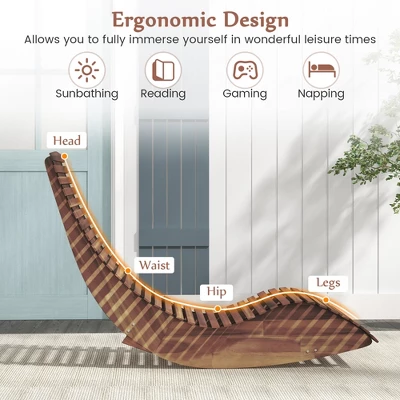 Tangkula Set Of 2 Acacia Wood Patio Chaise Lounge Chair Outdoor Rocking Chair W/ Slatted Design 7 Tangkula Set Of 2 Acacia Wood Patio Chaise Lounge Chair Outdoor Rocking Chair W/ Slatted Design - Image 7