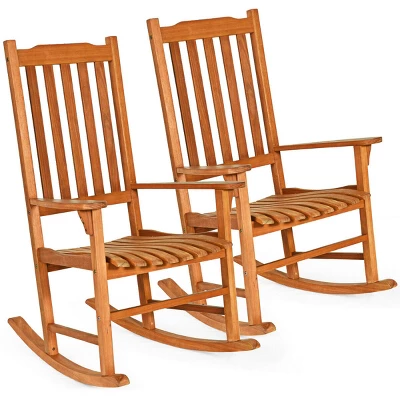 Tangkula 2 PCS Outdoor Eucalyptus Rocking Chair Single Rocker For Patio Deck Natural 10 Tangkula 2 PCS Outdoor Eucalyptus Rocking Chair Single Rocker For Patio Deck Natural - Image 10
