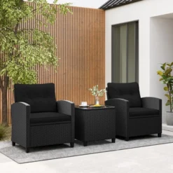 Tangkula 3 Piece Patio Furniture Set, Rattan Conversation Set W/Soft Seat & Back Cushions, Tempered Glass Topped Coffee Table Black 11 Tangkula 3 Piece Patio Furniture Set, Rattan Conversation Set W/Soft Seat & Back Cushions, Tempered Glass Topped Coffee Table Black -Tangkula Shop GUEST 72a3b6eb 36a7 40d9 bed6 d5701bfcaf40