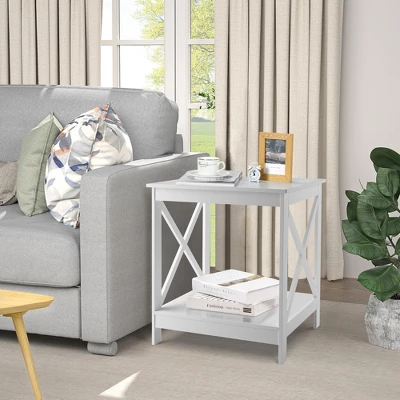 Tangkula Set Of 2 Accent End Table 2-Tier Sofa Side Table Nightstand W/ X-Shaped Frame White 3 Tangkula Set Of 2 Accent End Table 2-Tier Sofa Side Table Nightstand W/ X-Shaped Frame White - Image 3