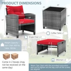 Tangkula 5-Piece Outdoor PE Rattan Conversation Set Wicker Patio Furniture Set With Cushion Ottoman & Coffee Table Red -Tangkula Shop GUEST 72c17735 2bd0 4ba9 bdbc 73fe9e23f2c1