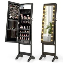 Tangkula Jewelry Armoire Cabinet Standing Lockable Jewelry Organizer With Lighted Full-Length Mirror Black/Rustic Brown/White -Tangkula Shop GUEST 730f1ad3 0fa0 4279 80fe 1ffa6e15f133