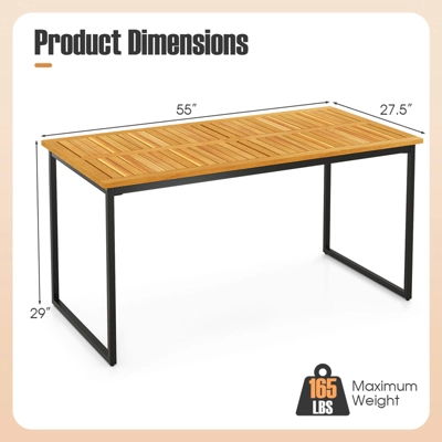 Tangkula 55” Patio Dining Table 6 People Acacia Wood Dining Table With Slatted Tabletop U-shaped Frame Adjustable Foot Pads 8 Tangkula 55” Patio Dining Table 6 People Acacia Wood Dining Table With Slatted Tabletop U-shaped Frame Adjustable Foot Pads - Image 8