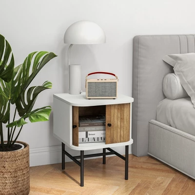 Tangkula Set Of 2 Nightstand Compact Modern End Side Table W/ Sliding Doors 3 Tangkula Set Of 2 Nightstand Compact Modern End Side Table W/ Sliding Doors - Image 3