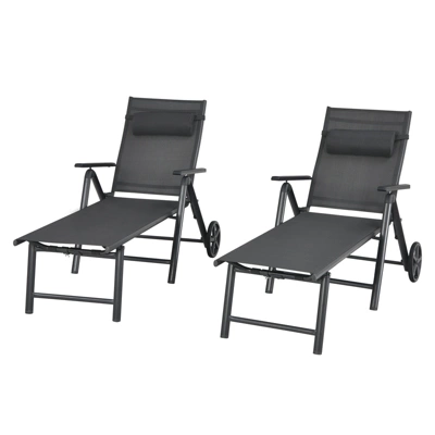Tangkula 2 PCS Folding Outdoor Lounge Chair Set with Wheels & Adjustable Backrest 6 Tangkula 2 PCS Folding Outdoor Lounge Chair Set with Wheels & Adjustable Backrest - Image 6