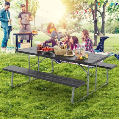 Tangkula Folding Picnic Table W/ 2 Benches 6 FT Camping Table Set W/ Metal Frame 2 Tangkula Folding Picnic Table W/ 2 Benches 6 FT Camping Table Set W/ Metal Frame - Image 2