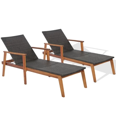 Tangkula 2PCS Adjustable Patio Rattan Lounge Chair Recliner Outdoor Chaise Acacia Wood Frame 10 Tangkula 2PCS Adjustable Patio Rattan Lounge Chair Recliner Outdoor Chaise Acacia Wood Frame - Image 10