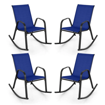 Tangkula 4 PCS Patio Rocking Chair Outdoor Ergonomic Rockers W/ Breathable Fabric Seat Navy 7 Tangkula 4 PCS Patio Rocking Chair Outdoor Ergonomic Rockers W/ Breathable Fabric Seat Navy - Image 7
