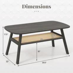 Tangkula 2-Tier Coffee Table W/ Rattan Storage Shelf & Rubber Wood Legs For Living Room -Tangkula Shop GUEST 74327928 27c7 4242 8b72 718c415a0da0