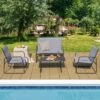 Tangkula 4PCS Metal Outdoor Conversation Set Patio Furniture Set W/ Glass Table