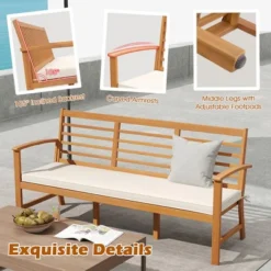 Tangkula 64" Acacia Wood 3-Seat Patio Bench with Off-White Cushion 15 Tangkula 64" Acacia Wood 3-Seat Patio Bench with Off-White Cushion -Tangkula Shop GUEST 74664ce4 3660 42b4 a8c1 a62d37621053