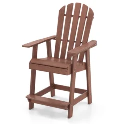 Tangkula Tall Adirondack Chair HDPE Outdoor Bar Stools With Armrests 4.5” Wide Footrest Patio Adirondack Barstools All-Weather Balcony Chairs Brown -Tangkula Shop GUEST 749886f6 ef09 4e94 bbec 9992fdaaaa56