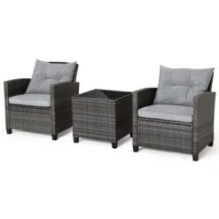 Tangkula 3-Piece Outdoor Wicker Conversation Set - Grey Rattan Patio Furniture with Tempered Glass Table 17 Tangkula 3-Piece Outdoor Wicker Conversation Set - Grey Rattan Patio Furniture with Tempered Glass Table -Tangkula Shop GUEST 74c281f2 9938 4f1b 9293 00e17ed670f3