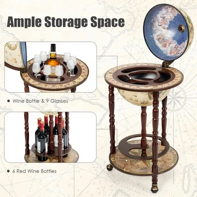 Tangkula 17" Wood Globe Bar Stand 16th Century Italian Rack Drinks Bottle Shelf Cart 5 Tangkula 17" Wood Globe Bar Stand 16th Century Italian Rack Drinks Bottle Shelf Cart - Image 5