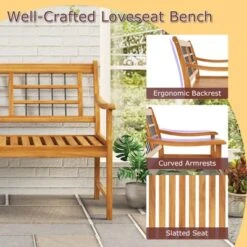 Tangkula Patio Acacia Wood Bench Wooden 2-Person Outside Chair W/Curved Armrests Slatted Seat & Backrest Outdoor Loveseat 13 Tangkula Patio Acacia Wood Bench Wooden 2-Person Outside Chair W/Curved Armrests Slatted Seat & Backrest Outdoor Loveseat -Tangkula Shop GUEST 74f91145 5159 419e 8a60 e8aff0bf2c79