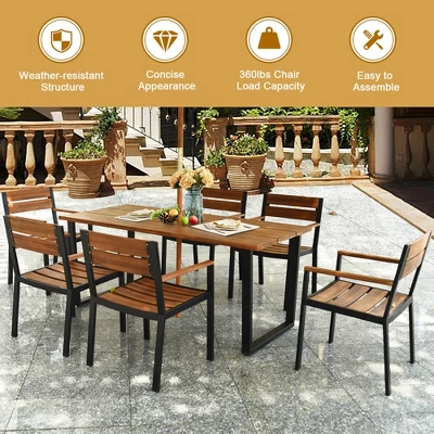 Tangkula 7-Piece Outdoor Patio Dining Set with Acacia Wood Table & 6 Armchairs 3 Tangkula 7-Piece Outdoor Patio Dining Set with Acacia Wood Table & 6 Armchairs - Image 3
