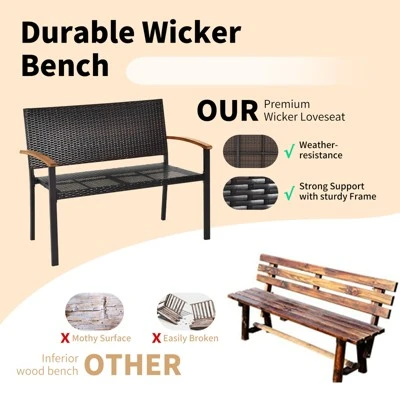 Tangkula 2 PCS Patio Furniture Set Weather-Resistant Rattan Bench Wicker Loveseat Steel Frame For Yard Garden Poolside 8 Tangkula 2 PCS Patio Furniture Set Weather-Resistant Rattan Bench Wicker Loveseat Steel Frame For Yard Garden Poolside - Image 8