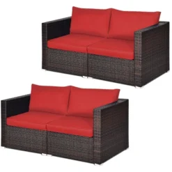 Tangkula 4PCS Rattan Corner Sofa Set Patio Outdoor Furniture Set W/ Red Cushions -Tangkula Shop GUEST 7538a46a 596f 4d73 acb9 3362828b8142