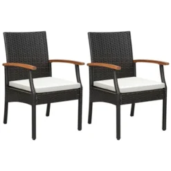 Tangkula Set Of 2 PE Wicker Chairs Acacia Wood Armrests W/ White Soft Zippered Cushion Patio 9 Tangkula Set Of 2 PE Wicker Chairs Acacia Wood Armrests W/ White Soft Zippered Cushion Patio -Tangkula Shop GUEST 755db240 87fb 43fd 955e 5dce9bff98ec